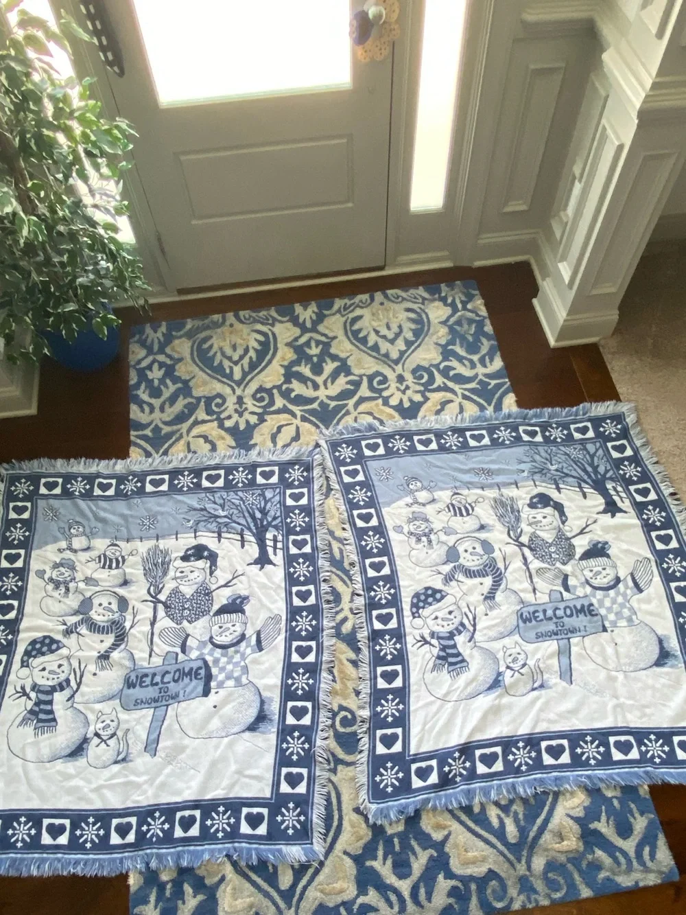 Welcome to Snowtown! Vintage Tapestry Throw Blanket Pair Set of 2
